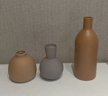 3-PIECE SET VASE WHITE & BROWN